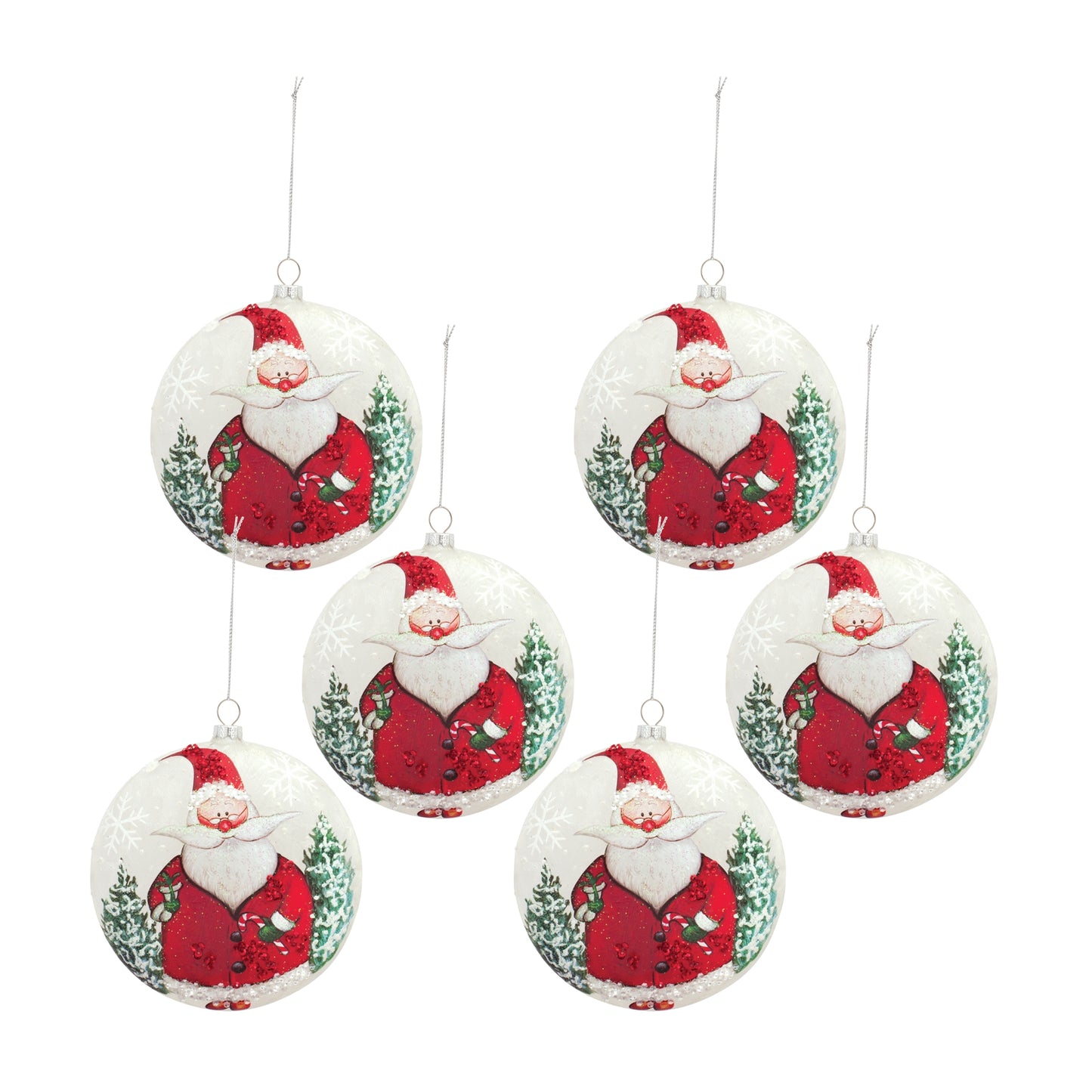Whimsical Santa Disc Ornament with Snowy Scene (Set of 6)