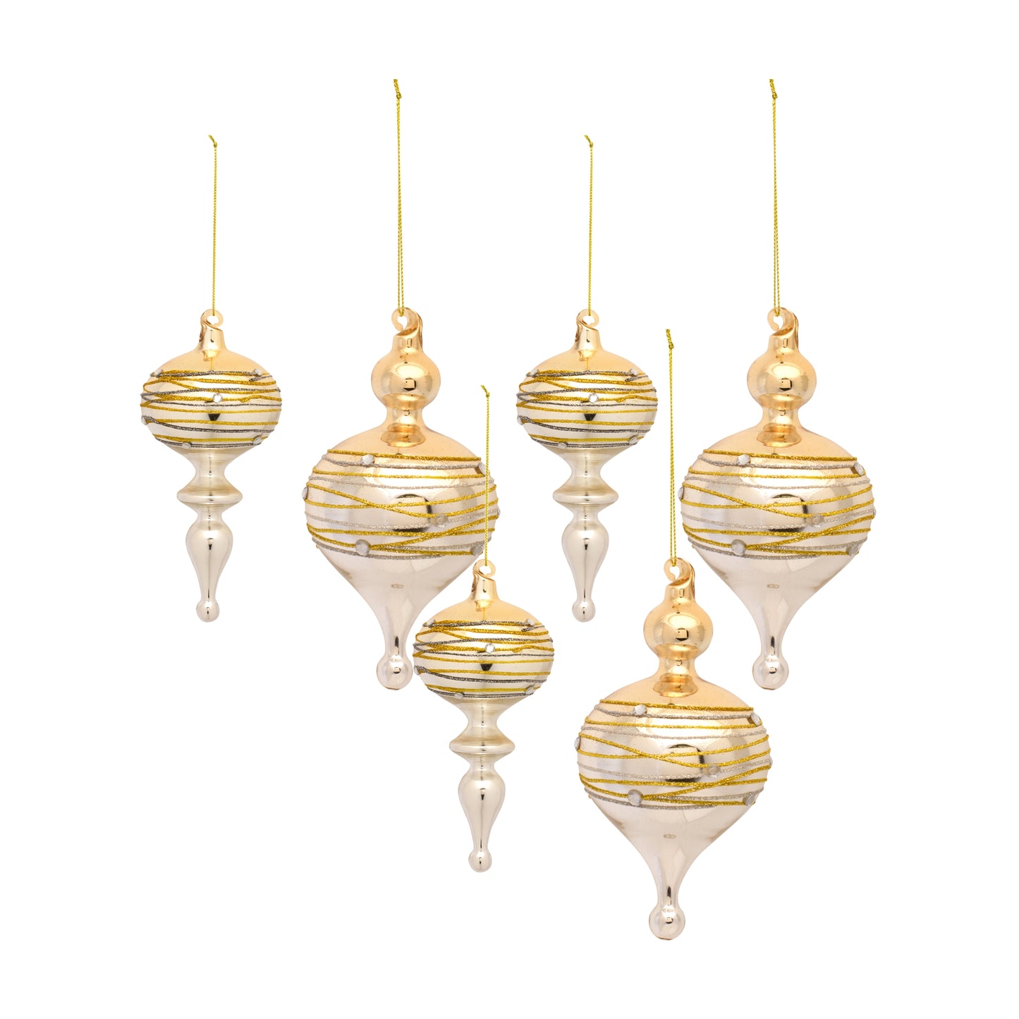 Modern Gold Ombre Finial Ornament with Bead Accent (Set of 6)