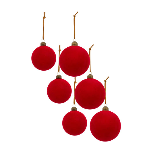 Flocked Red Glass Ball Ornament (Set of 6)