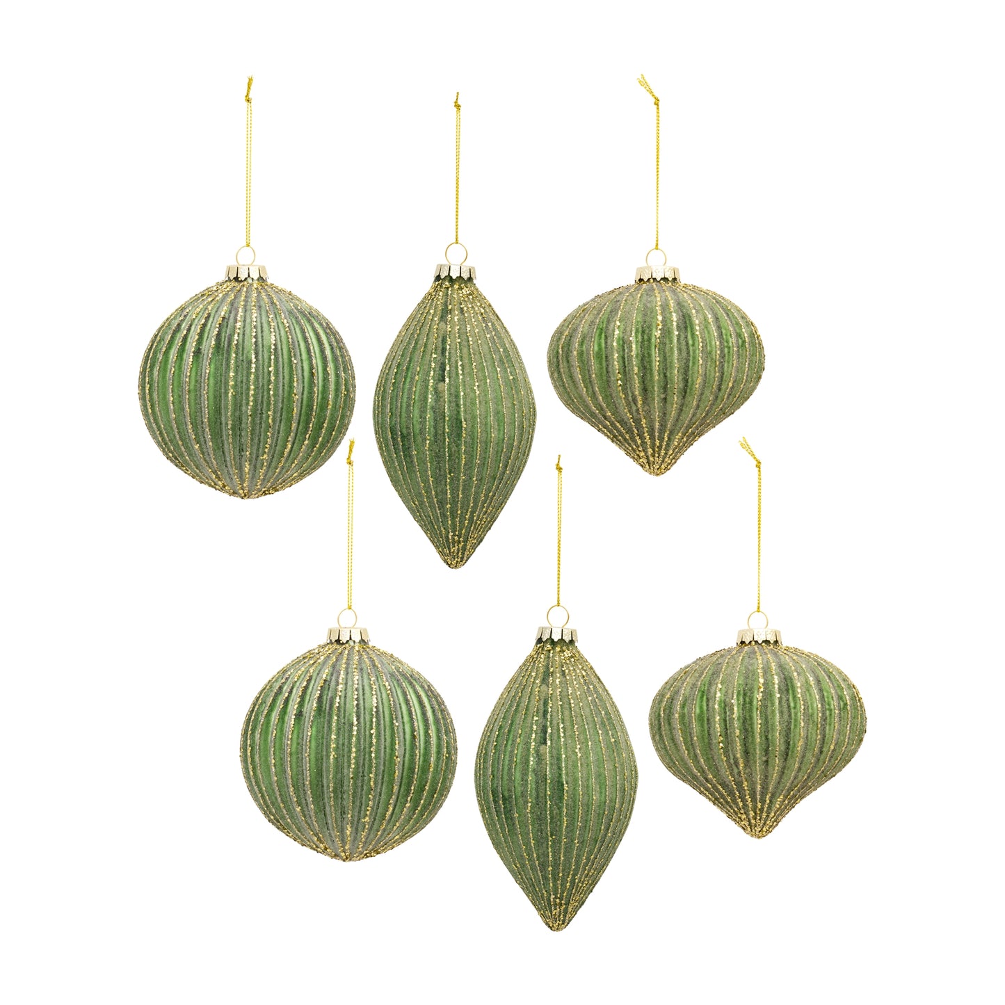 Ribbed Glass Ornament with Gold Accent (Set of 6)