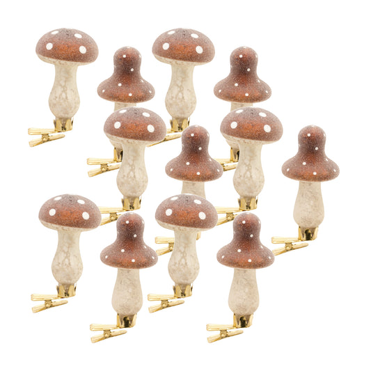 Frosted Mushroom Clip Tree Ornament (Set of 12)