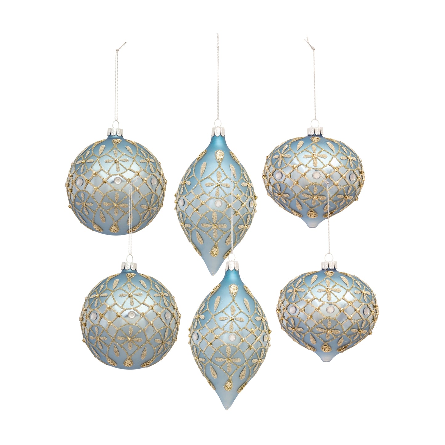 Blue and Silver Ombre Ornament with Ornate Gold Accent (Set of 6)