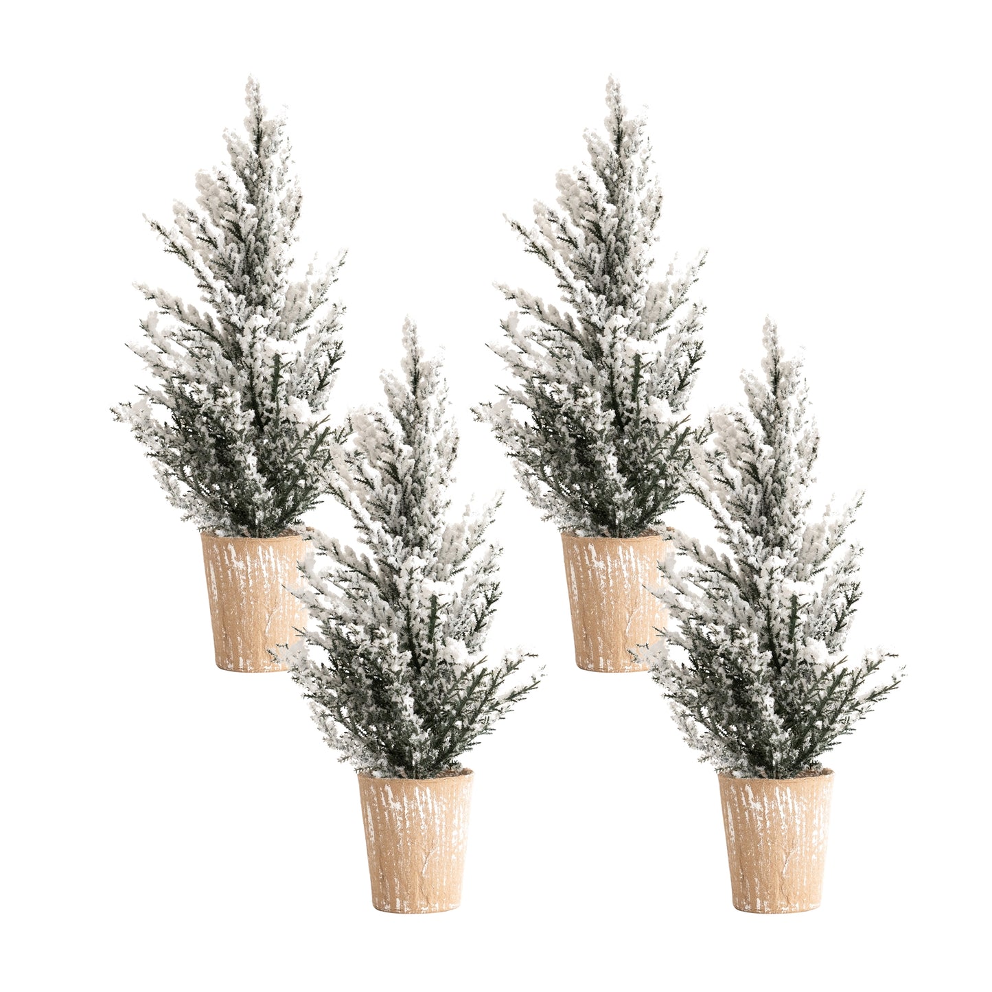 Flocked Holiday Pine Tree with Plastic Pot (Set of 4)