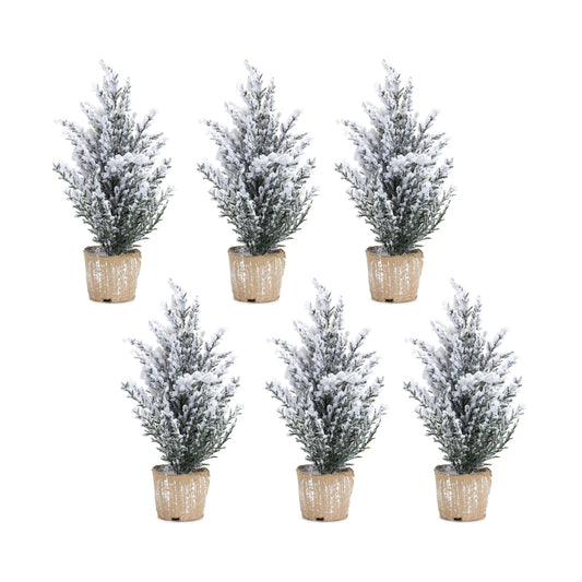Flocked Holiday Pine Tree with Plastic Pot (Set of 6)