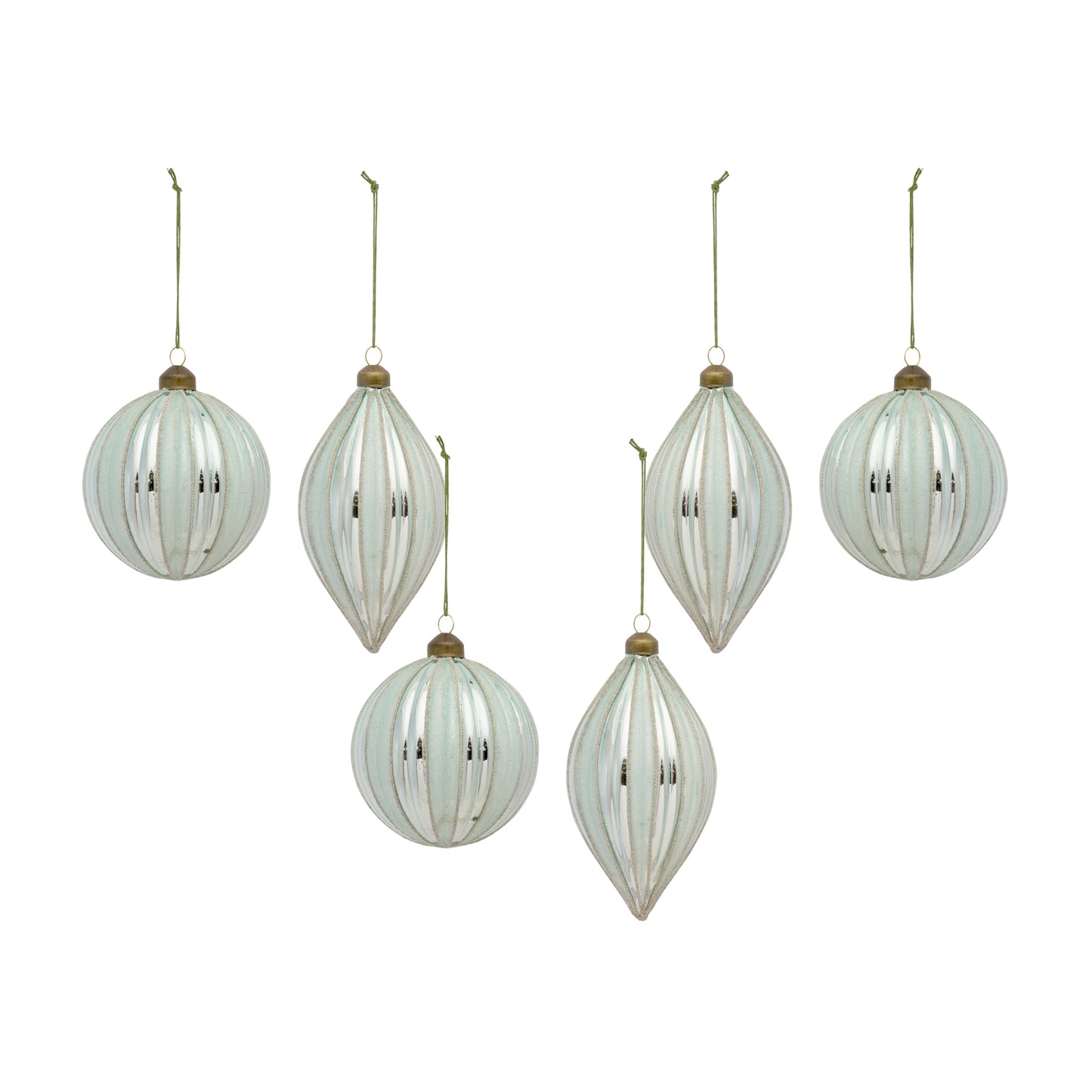 Seafoam Blue Glass Ornament with Silver Accent (Set of 6)