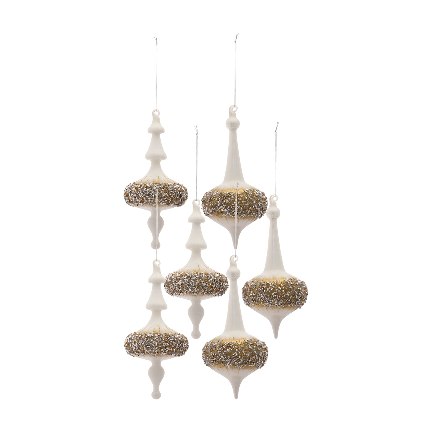 Modern Glass Finial Ornament with Gold Bead Accent (Set of 6)