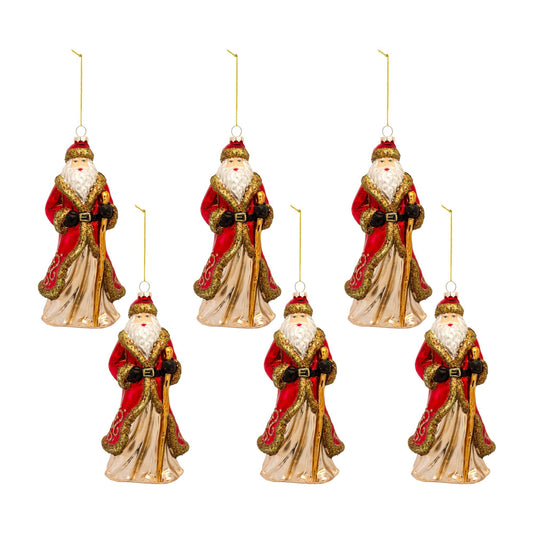 Glass Santa Ornament with Gold Accent (Set of 6)