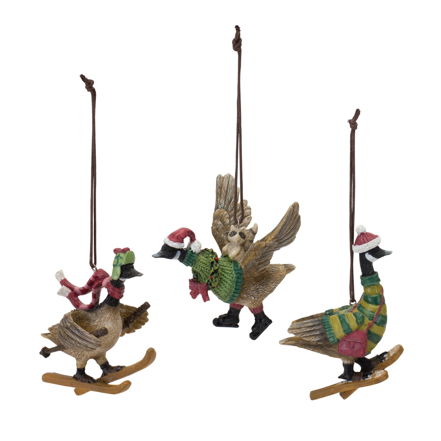 Whimsical Goose Ornament with Ski and Sweater Accent (Set of 3)
