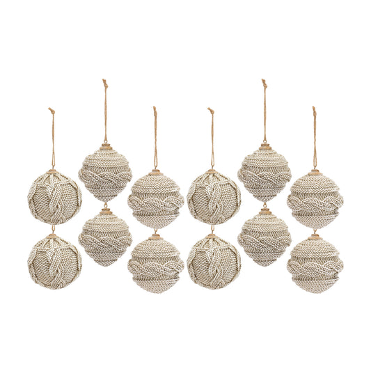 Beige Woven Sweater Design Ball Ornament (Set of 12)