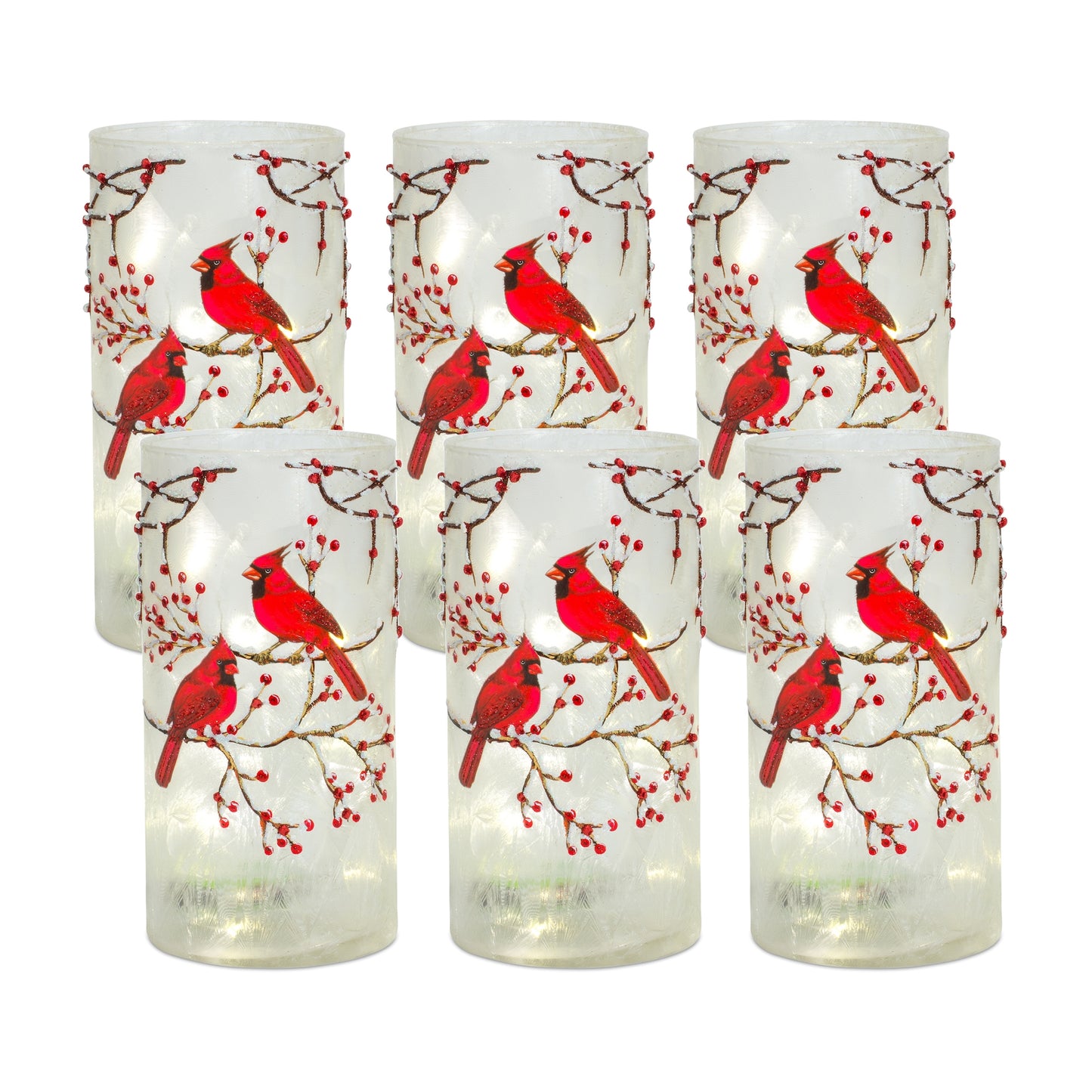 Frosted Glass Votive Holder with Beaded Cardinal Bird Design (Set of 6)