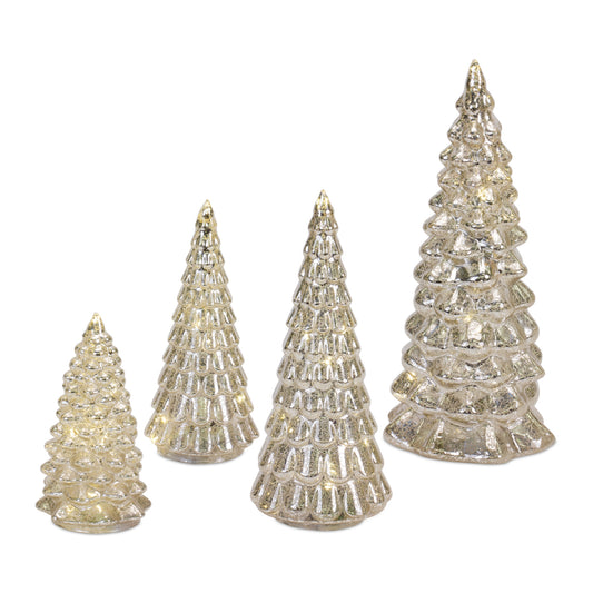 LED Lighted Mercury Glass Holiday Tree Décor (Set of 4)