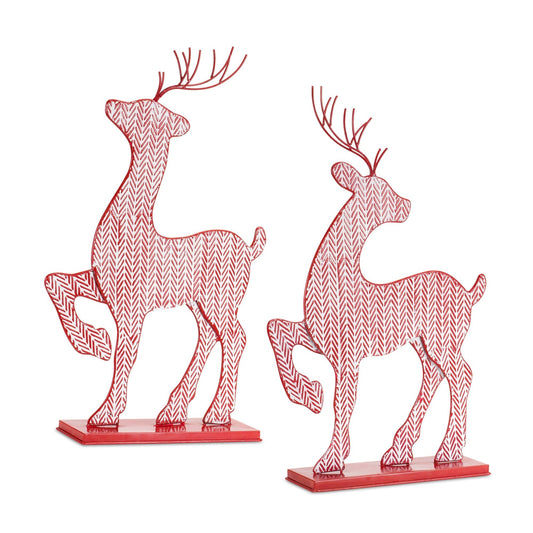 Iron Metal Deer Décor with White Washed Finish (Set of 2)