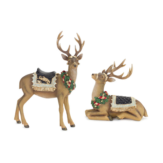 Holiday Deer Figurine with Gold Accents (Set of 2)