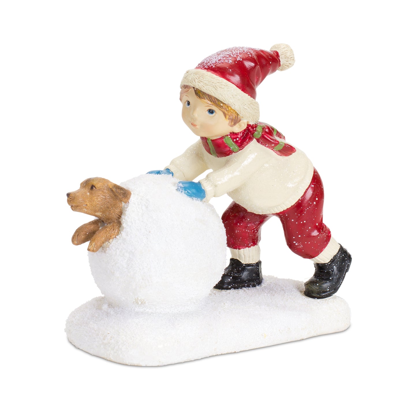 Whimsical Boy with Dog Snowball Figurine 5.75"H