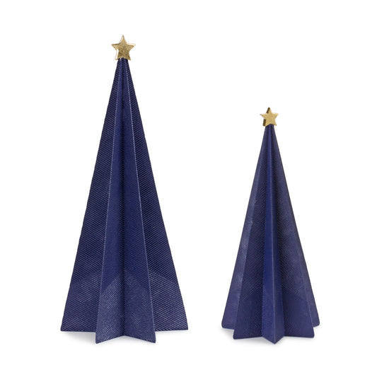 Modern Navy Holiday Tree Décor with Etched Design (Set of 2)