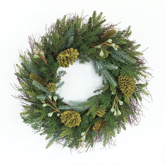Mixed Winter Pine Wreath with Pinecone and Twig Accent 23"D