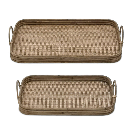 Woven Rattan Tray with Handles (Set of 2)