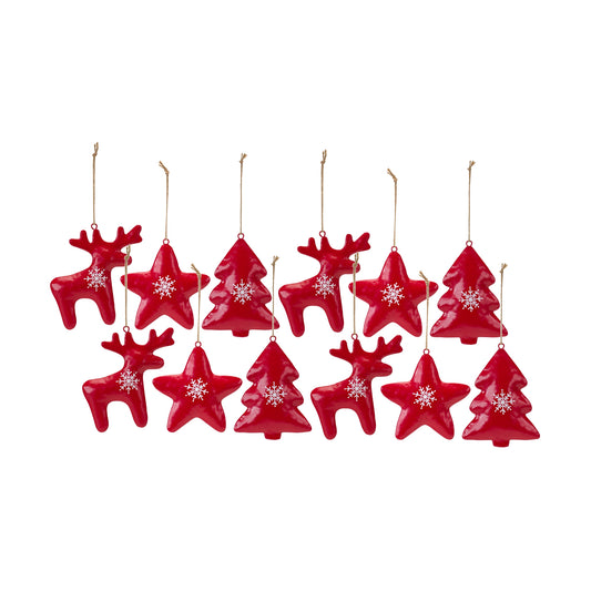 Modern Metal Shape Ornament with Snowflake Print (Set of 12)