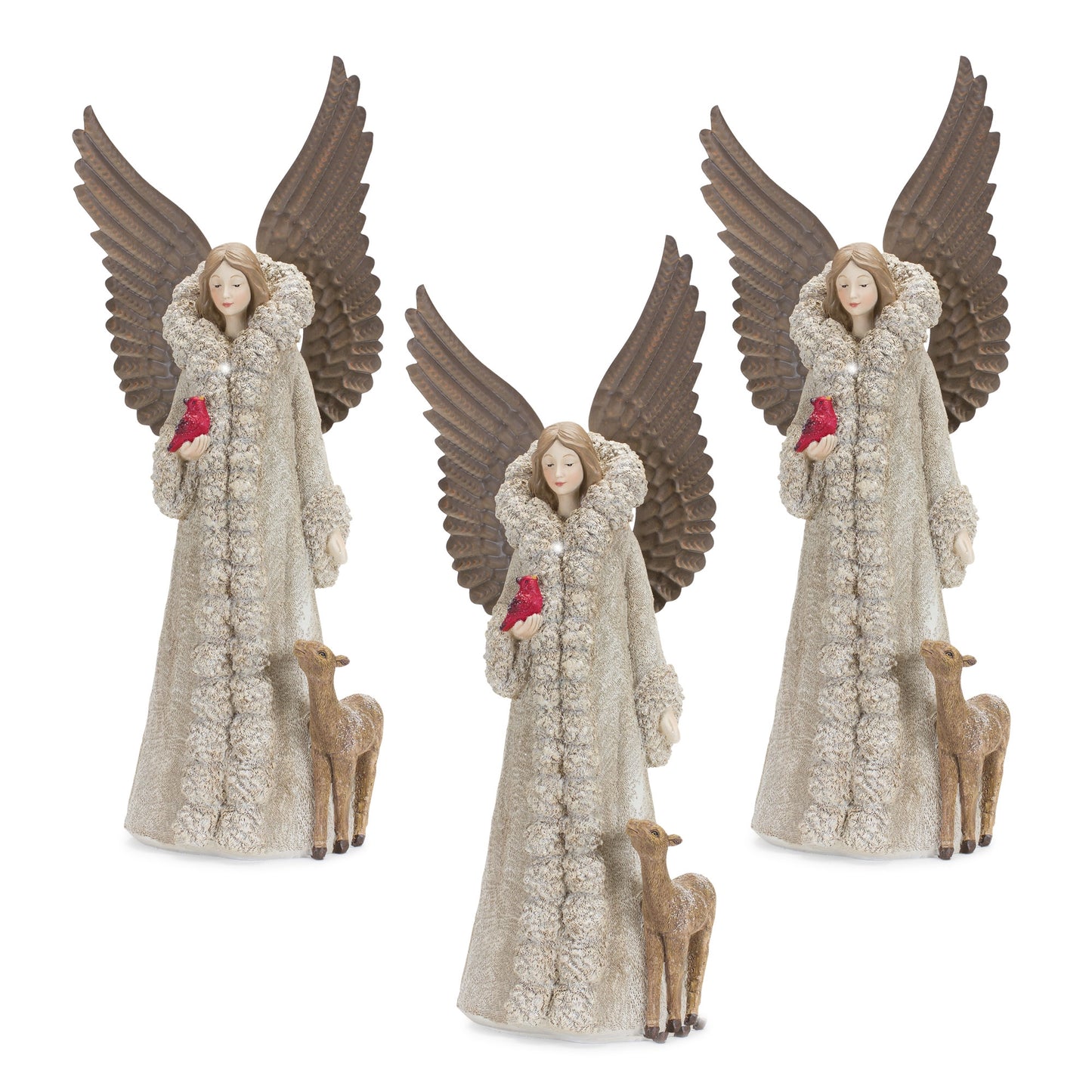 Winter Angel Figurine with Deer and Bird Accent (Set of 2)