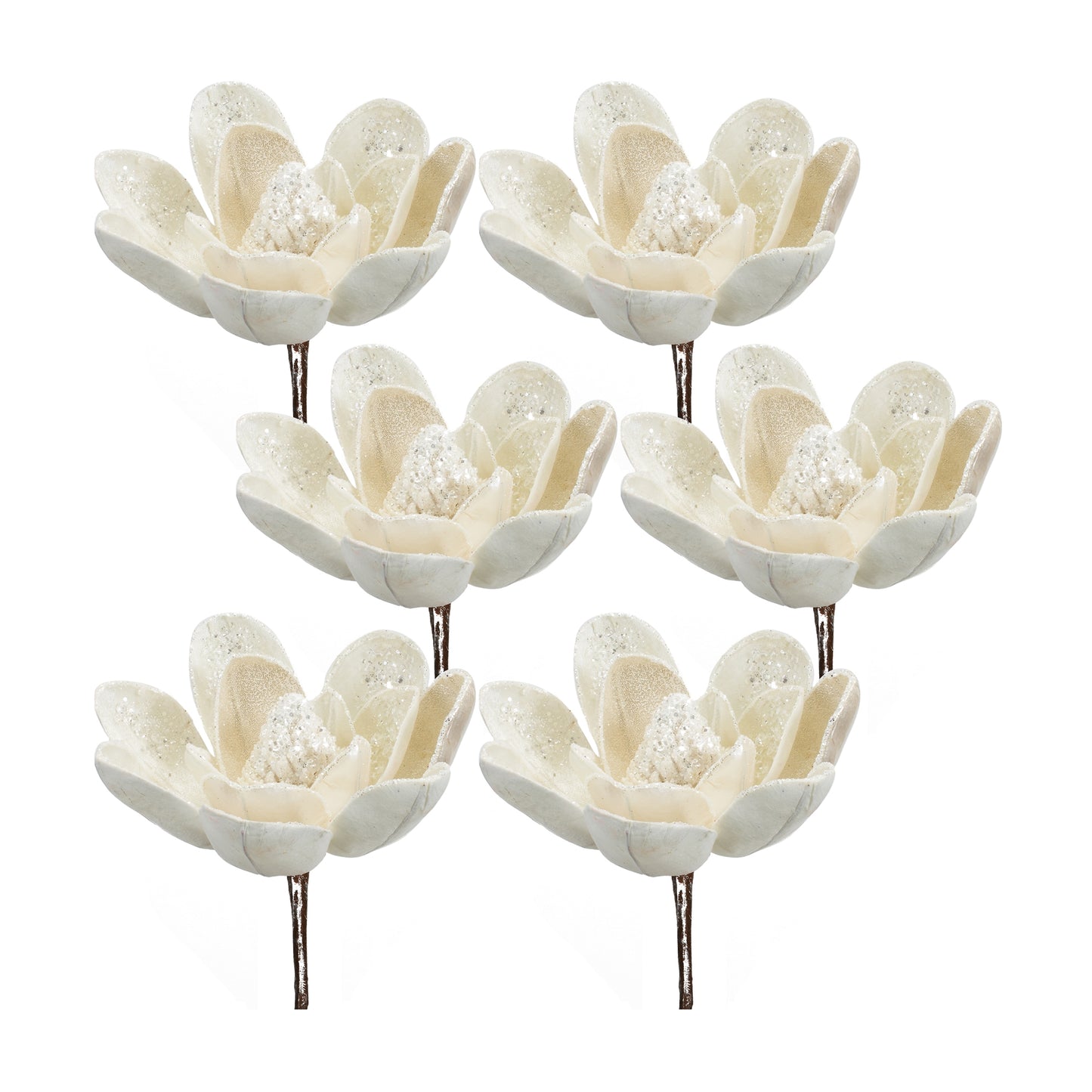 Ivory Velvet Magnolia Stem with Silver Bead Accents (Set of 6)