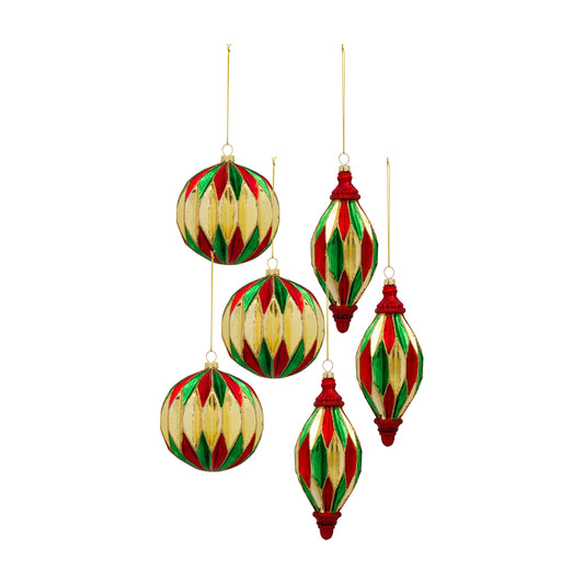 Geometric Glass Ornament with Gold Accent (Set of 6)