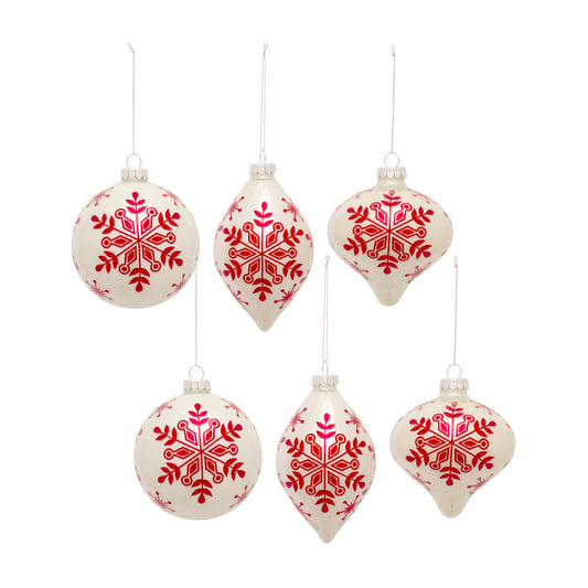 White and Red Snowflake Ball Ornament (Set of 6)