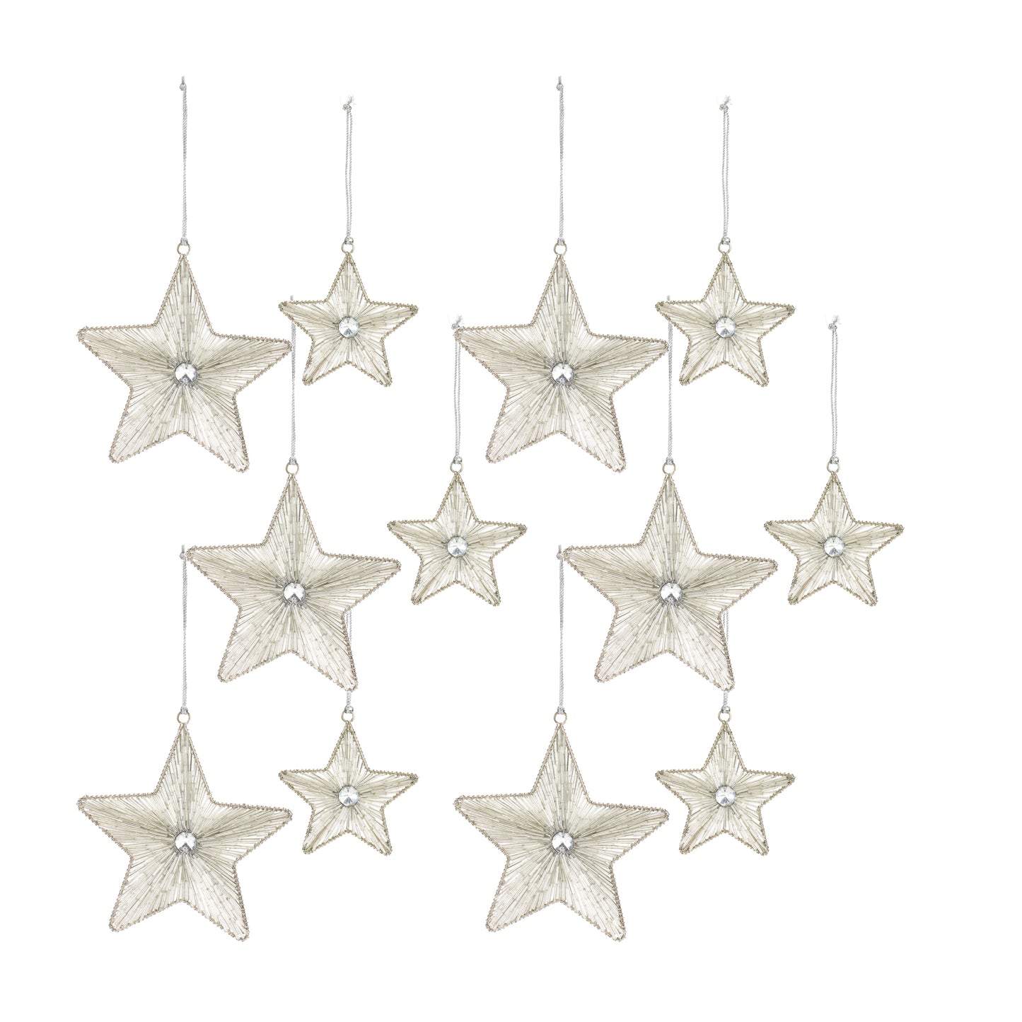 Silver Beaded Metal Star Ornament (Set of 12)
