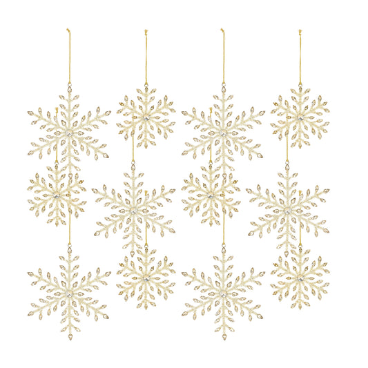 Gold Beaded Metal Snowflake Ornament (Set of 12)