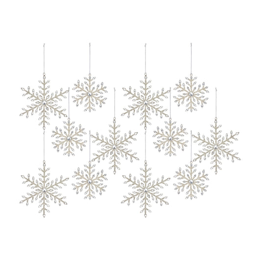 Silver Beaded Metal Snowflake Ornament (Set of 12)