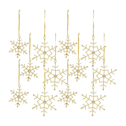 Gold Jeweled Metal Snowflake Ornament (Set of 12)