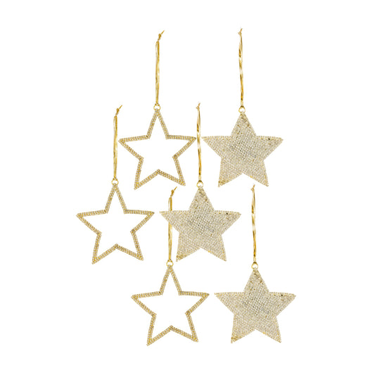 Gold Jeweled Metal Star Ornament (Set of 12)