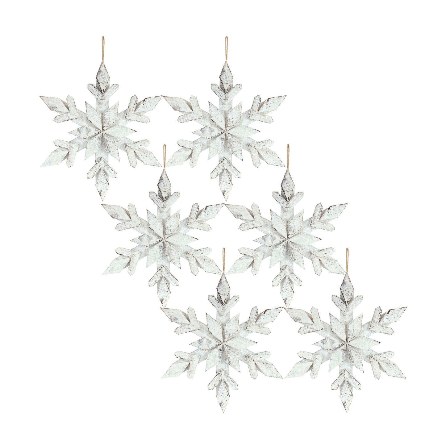 White Washed Wooden Snowflake Ornament (Set of 6)