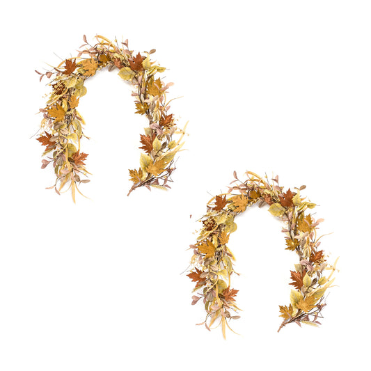 Mixed Harvest Foliage Garland with Mini Pumpkin Accents (Set of 2)