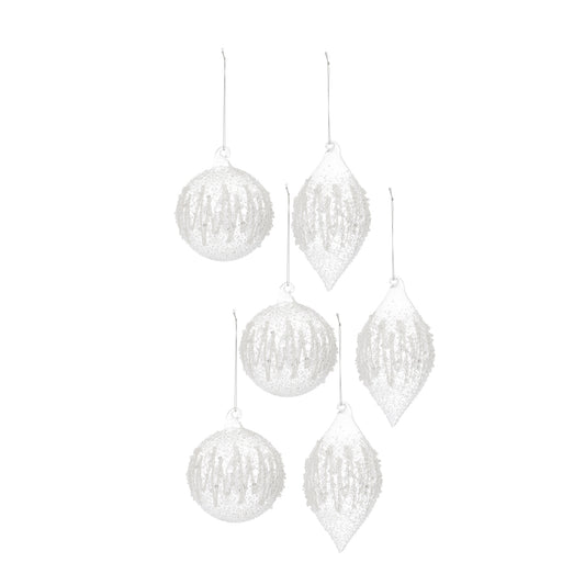 Clear Glass Ornament with Silver Bead Design (Set of 6)