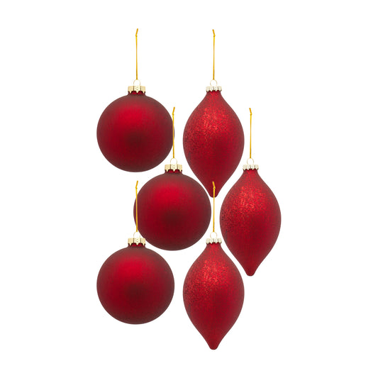 Red Glass Ball and Onion Ornament (Set of 6)