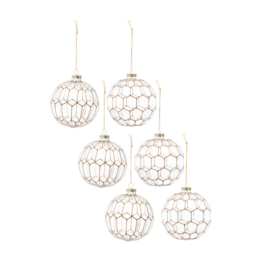 Clear Glass Ornament with Gold Geometric Design (Set of 6)