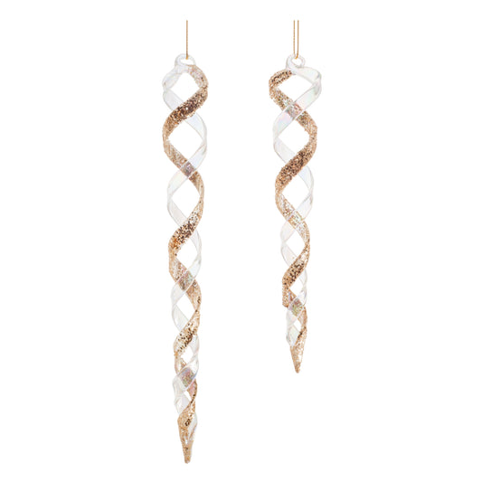Gold Glass Swirl Icicle Drop Ornament (Set of 12)