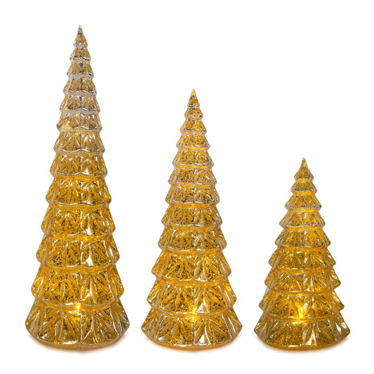 LED Gold Mercury Glass Holiday Tree Decor (Set of 3)