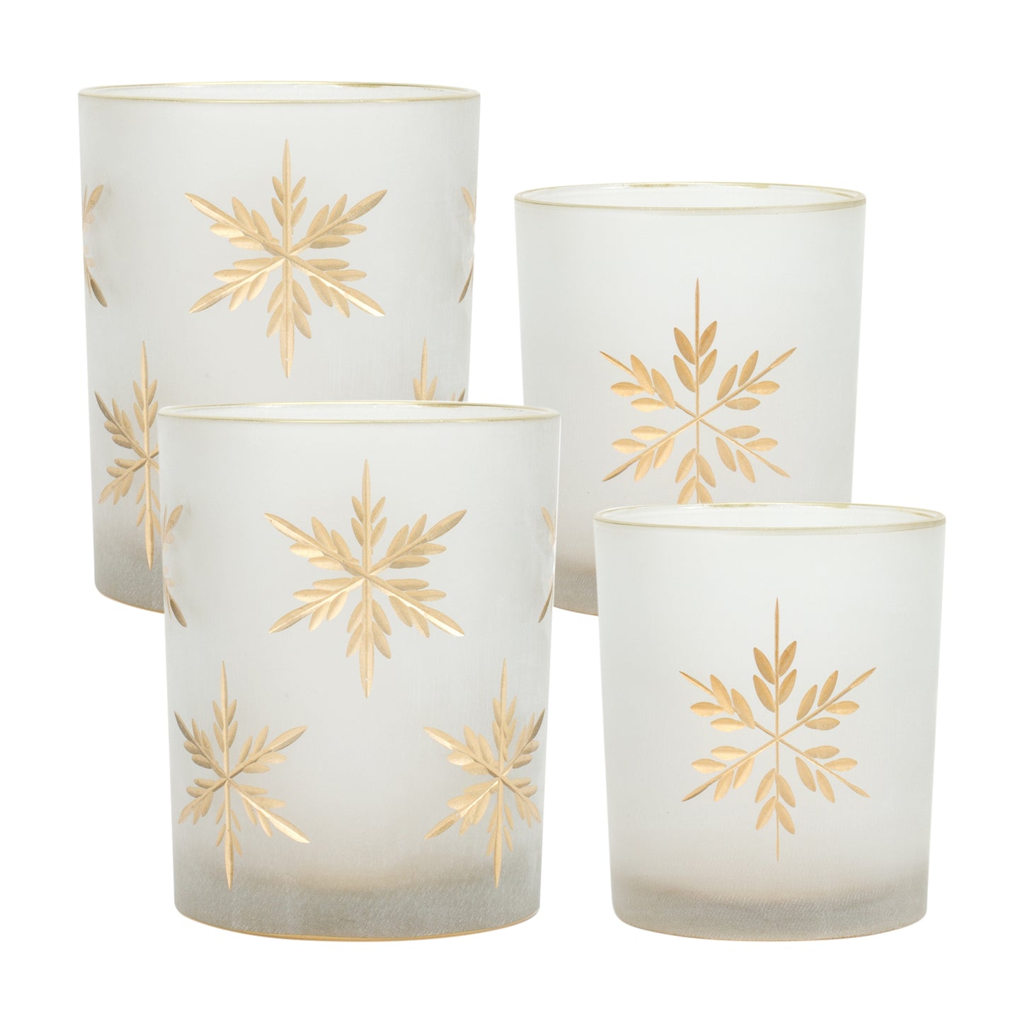 White Frosted Glass Snowflake Votive Candle Holder (Set of 4)