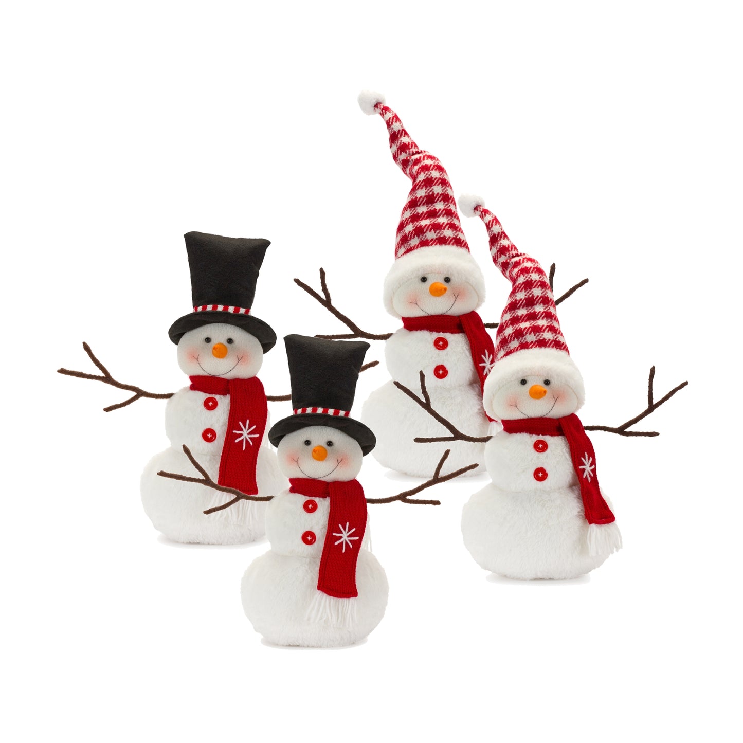 Plush Snowman Shelf Sitter with Hat and Scarf Accent (Set of 4)