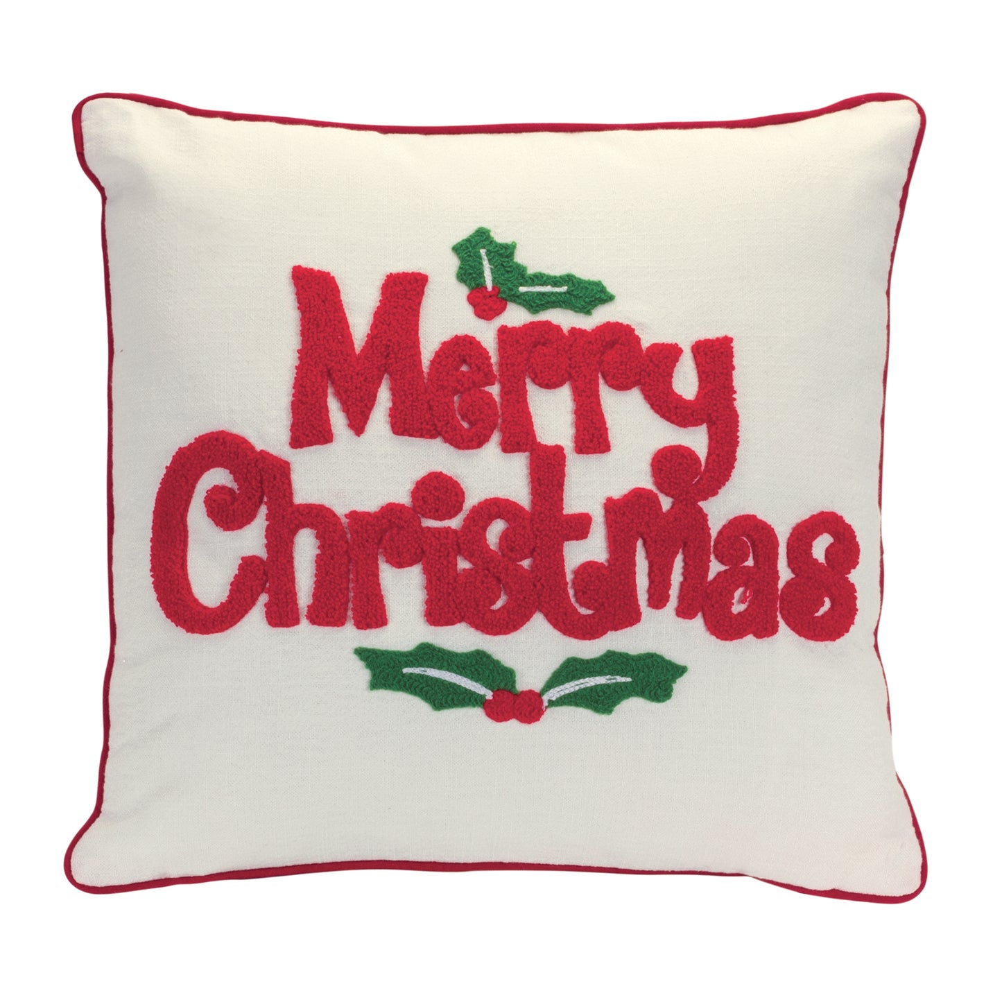 Merry Christmas Holly Berry Throw Pillow 16"SQ