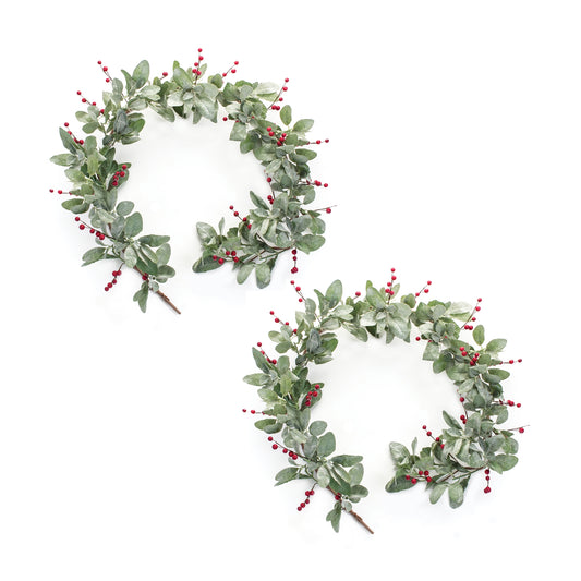 Frosted Mistletoe Garland with Berries (Set of 2)