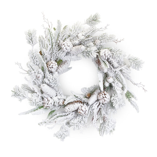 Flocked Mixed Pine Wreath with Pinecone and Twig 24"D
