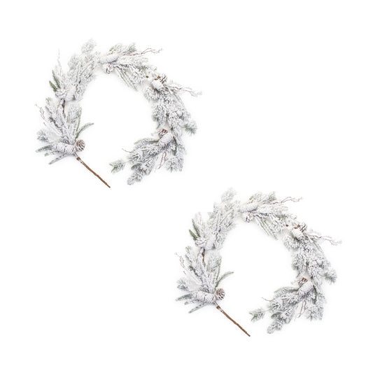 Flocked Mixed Pine Wreath with Pinecone and Twig (Set of 2)