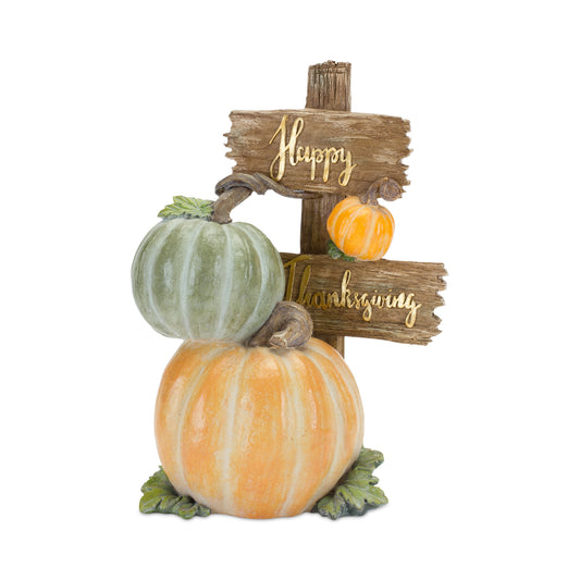 Happy Thanksgiving Sign with Pumpkins 12.75"H