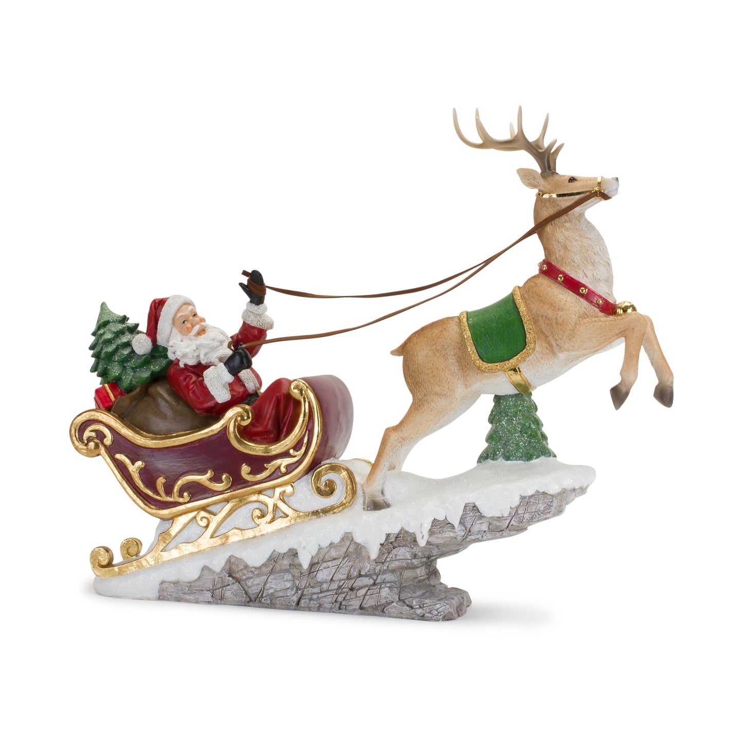 Santa in Sleigh with Reindeer Figurine 21.5"L