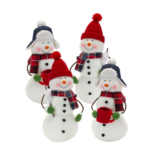 Plush Snowman Shelf Sitter with Mug and Marshmellow Accent (Set of 4)