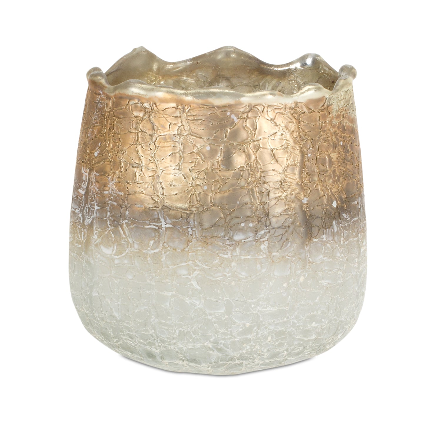 Gold and White Ombre Glass Vase Candle Holder 3.75"H