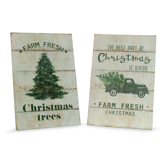 Wood Tree and Truck Plaque (Set of 2)