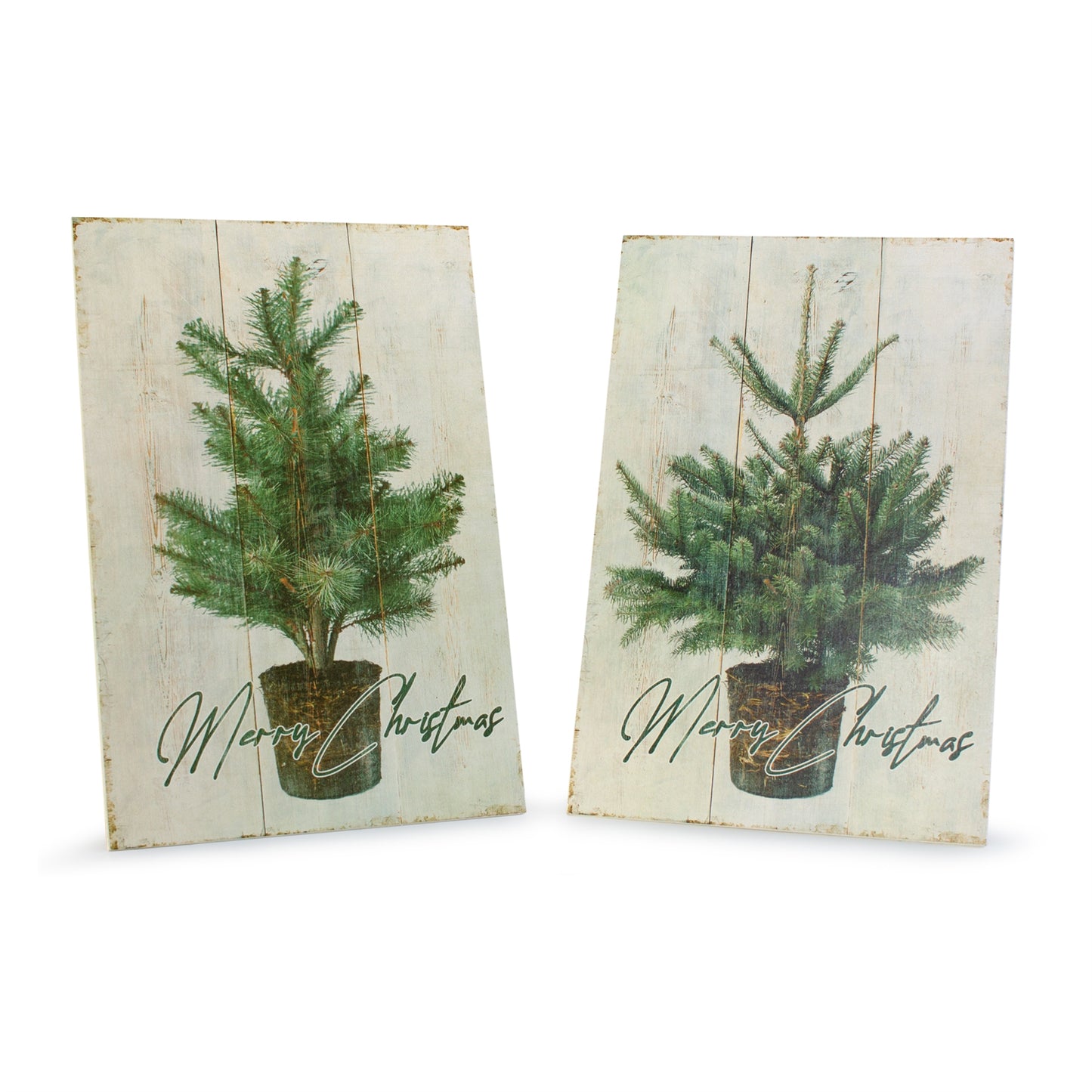Wooden Merry Christmas Tree Plaque (Set of 2)